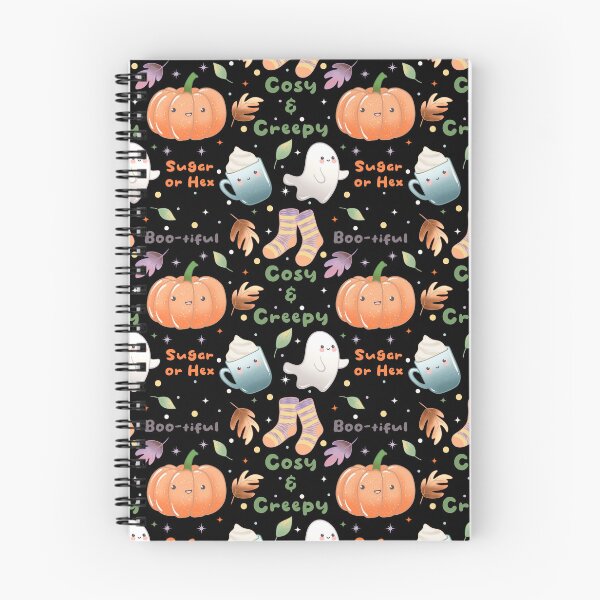 Item preview, Cosy and Creepy Halloween Seamless Pattern - Cute Ghosts, Pumpkins, Socks, Mugs and Autumn Leaves, Kawaii Fall  designed and sold by Lone Jensen.