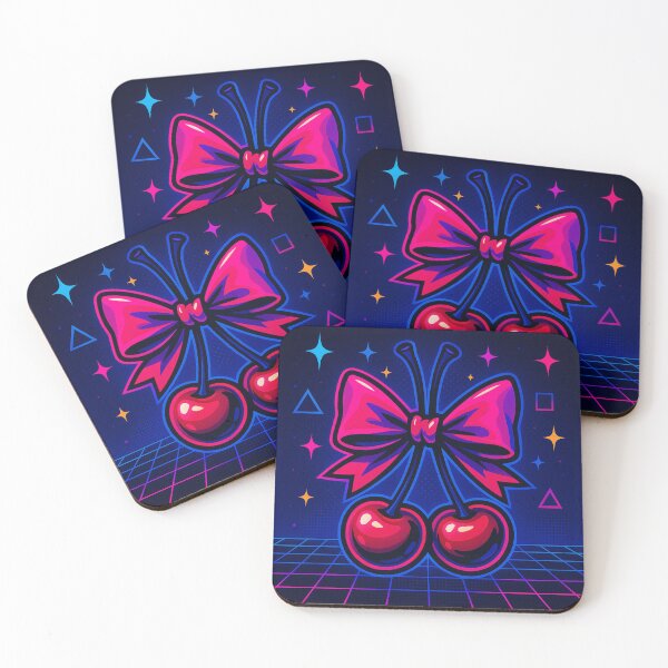Item preview, Retro 80s Cherries With Pink Bow | Vaporwave Coquette Bow Design designed and sold by CapturedByeJ.
