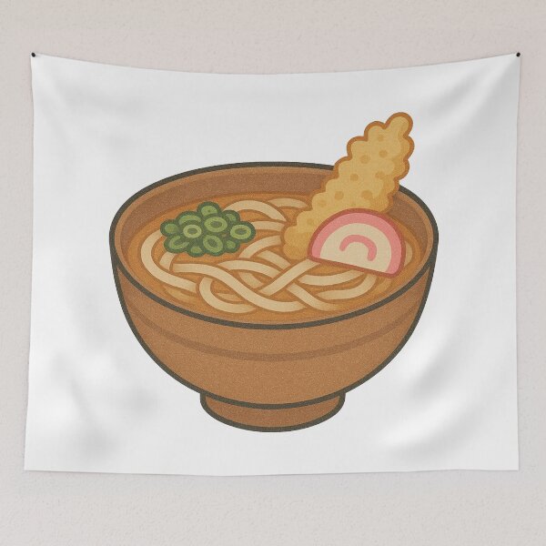 Item preview, Tempura Udon Noodle Bowl, Japanese Soup Food Art, Cozy Comfort Illustration designed and sold by Vendeloc.