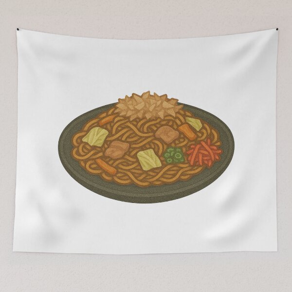 Item preview, Yakisoba Stir-Fried Noodles, Japanese Street Food Design, Colorful Noodle Plate Art designed and sold by Vendeloc.