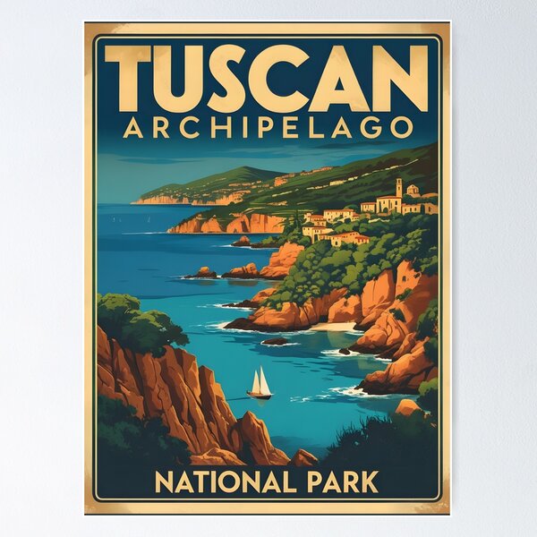 Item preview, A Vintage Illustration of Tuscan Archipelago National Park - Italy  designed and sold by GoodOldVintage.