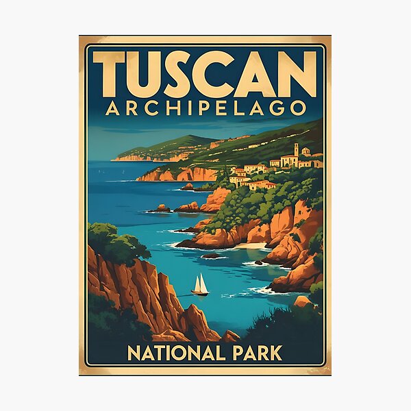 Item preview, A Vintage Illustration of Tuscan Archipelago National Park - Italy  designed and sold by GoodOldVintage.