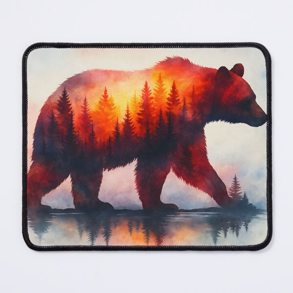 Item preview, Bear Silhouette with Forest and Fire – Bold Wildlife Art designed and sold by ParadisePosters.