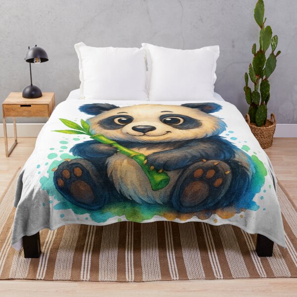 Artikelvorschau, Niedlicher Panda mit Bambus – Aquarell Cartoon Baby Panda Illustration entworfen und verkauft von VIBE CRAFT STUDIO.
