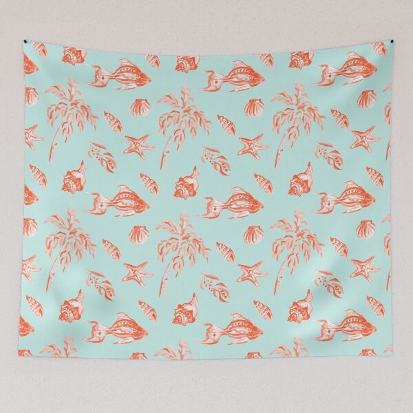 Item preview, Sea Shells Peach on Teal Seamless Repeat designed and sold by Sharon Schwalbe.