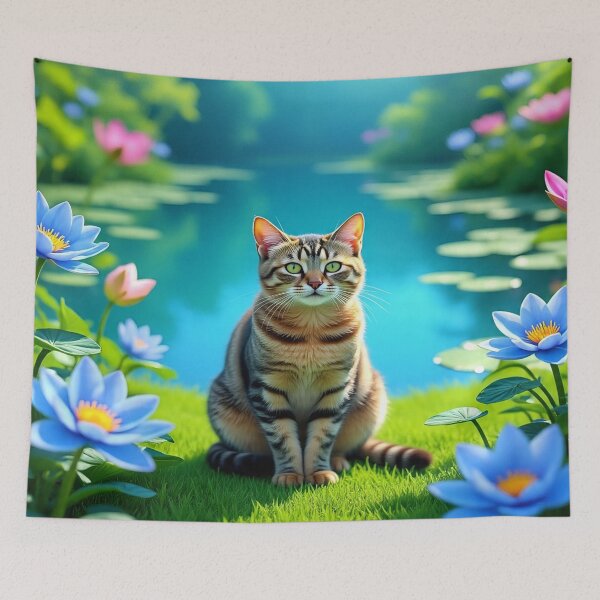 Item preview, Cool Blue Garden Collection with Adorable Siberian Cat designed and sold by Dailywalker22.