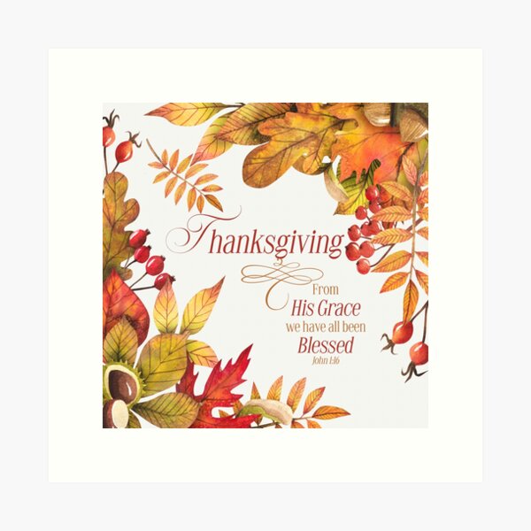 Religious Thanksgiving Leaves Bible Scripture Art Print