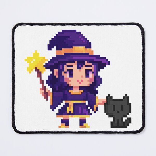 Item preview, Cute Pixel Witch with Magic Cat – Retro Halloween Art designed and sold by retro_pixel.
