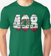 LOVE THAT 408 LIFE - YOUR FAVORITE AREA CODE WITH A HEAVY WOOD OVERLAY DISTRESS Unisex T-Shirt