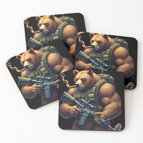Item preview, Tactical Bear with Rifle and Cigar | Armed Combat Grizzly Design designed and sold by Snark & Spark.
