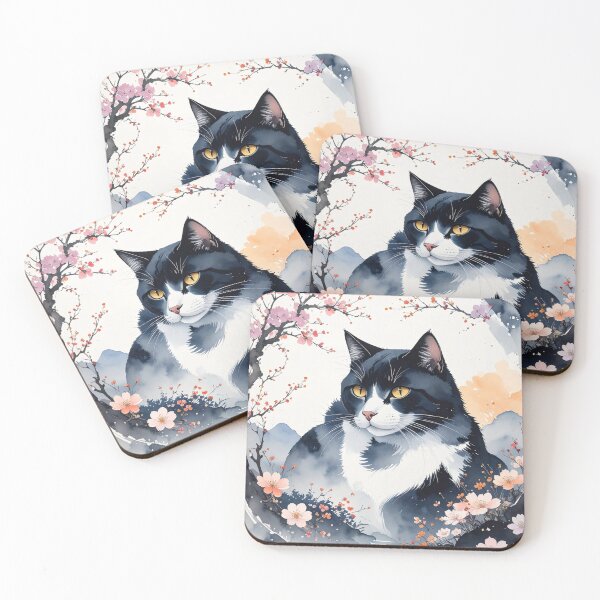 Item preview, Watercolor Cat with Cherry Blossoms designed and sold by facuesposito.