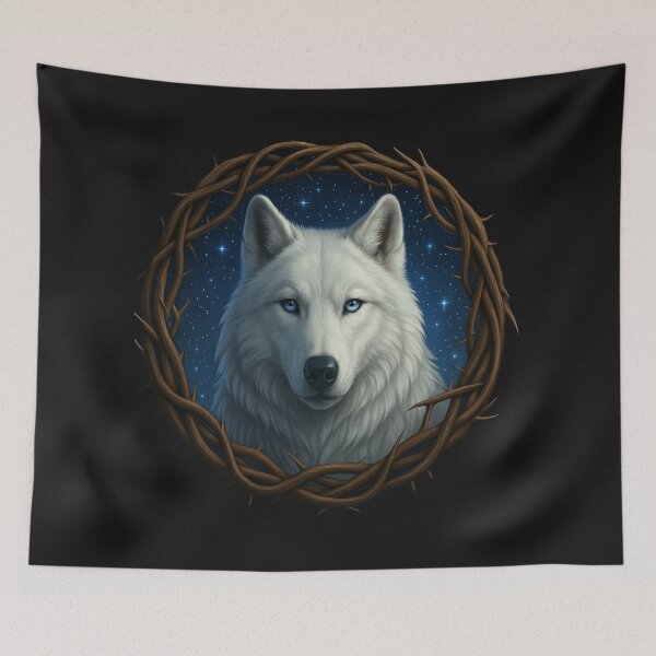 Item preview, Mystic Wolf in Briarwood Circle Under Starry Sky designed and sold by Rude Monkey Imaginations.