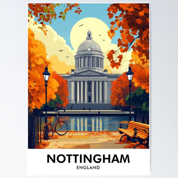 Item preview, Impresión retro de viaje de Nottingham, Inglaterra designed and sold by HomeLivingCo.