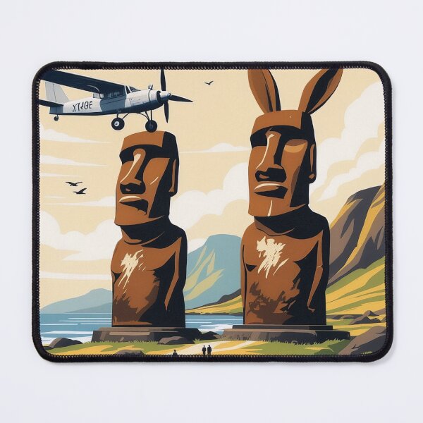 Item preview, Visit Easter Island – Vintage Travel Poster with Bunny Ears Moai | Oceanic Aerovia designed and sold by Lowtech.