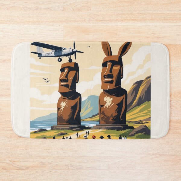 Item preview, Visit Easter Island – Vintage Travel Poster with Bunny Ears Moai | Oceanic Aerovia designed and sold by Lowtech.