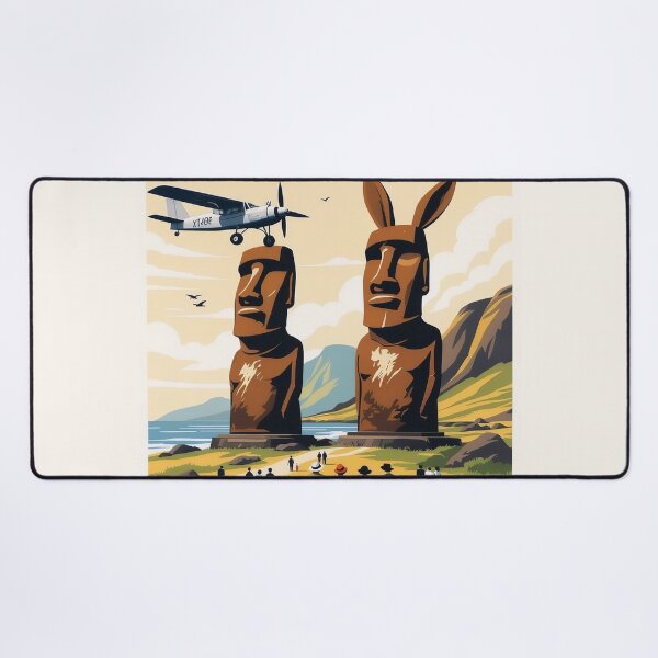 Item preview, Visit Easter Island – Vintage Travel Poster with Bunny Ears Moai | Oceanic Aerovia designed and sold by Lowtech.