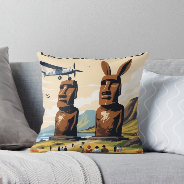 Item preview, Visit Easter Island – Vintage Travel Poster with Bunny Ears Moai | Oceanic Aerovia designed and sold by Lowtech.