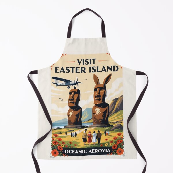 Item preview, Visit Easter Island – Vintage Travel Poster with Bunny Ears Moai | Oceanic Aerovia designed and sold by Lowtech.