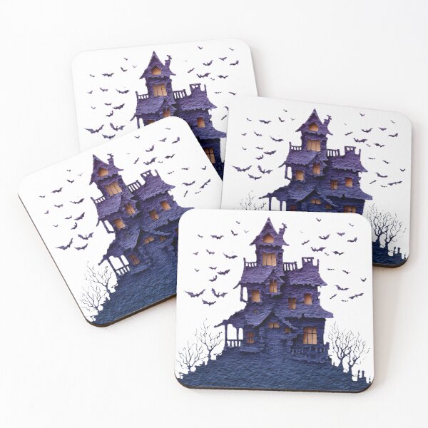 Item preview, Haunted House Silhouette with Bats – Spooky Halloween Night designed and sold by Flowing Colurs.