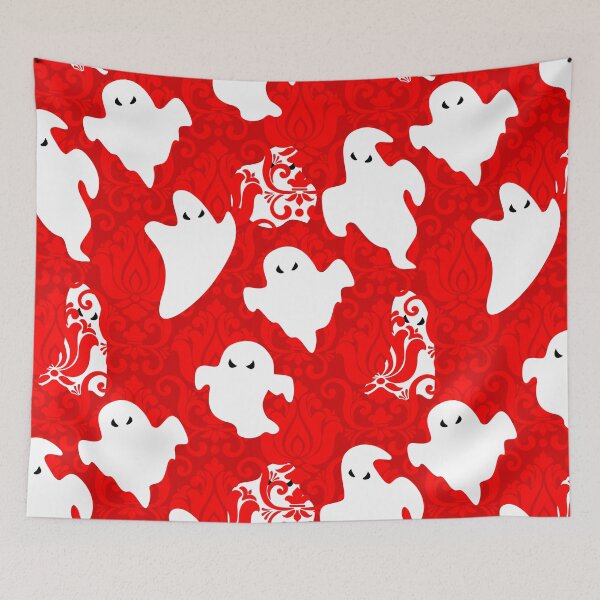 Aperçu de l'œuvre apparition paranormale d'Halloween fantôme damassé rouge créée et vendue par Gossip Rag.