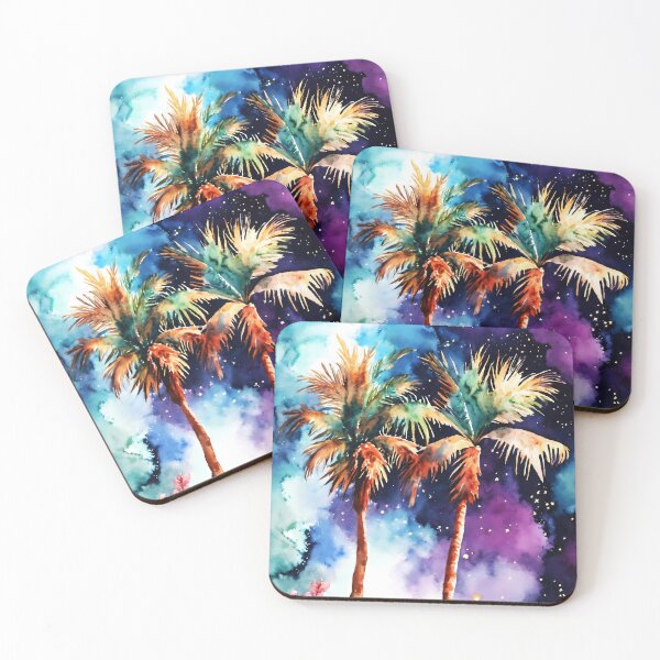 Item preview, Tropical Palm Leaves with Starry Space Background – Abstract Watercolor designed and sold by soulfulpalette.