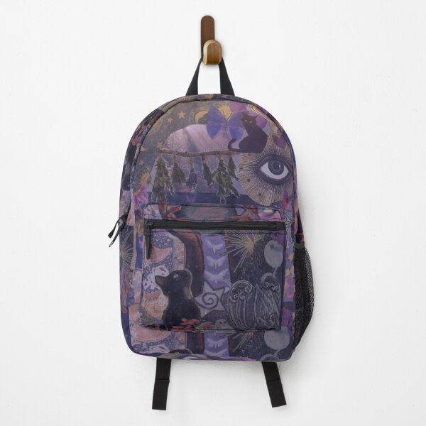 Item preview, purple witchy whimsigoth aesthetic with black cats designed and sold by BrontesWhimsyStore.