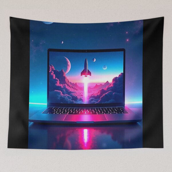 Item preview, Fantasy Gamer Nerd : abstract image of a spaceship taking off into space inside a laptop monitor! designed and sold by Giulivo Store Graphic.