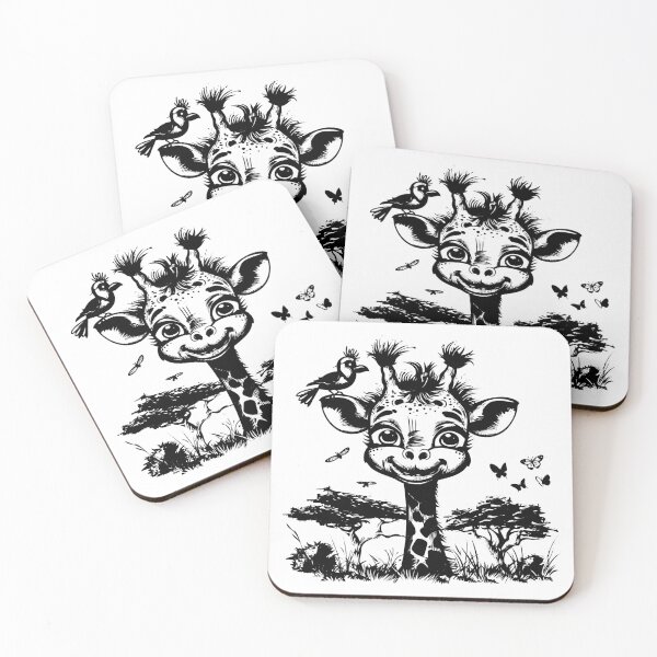 Item preview, Cute Cartoon Giraffe Illustration – Black and White Safari Animal Design designed and sold by inkoutninja.
