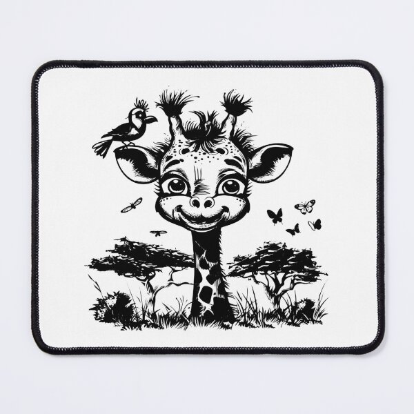 Item preview, Cute Cartoon Giraffe Illustration – Black and White Safari Animal Design designed and sold by inkoutninja.