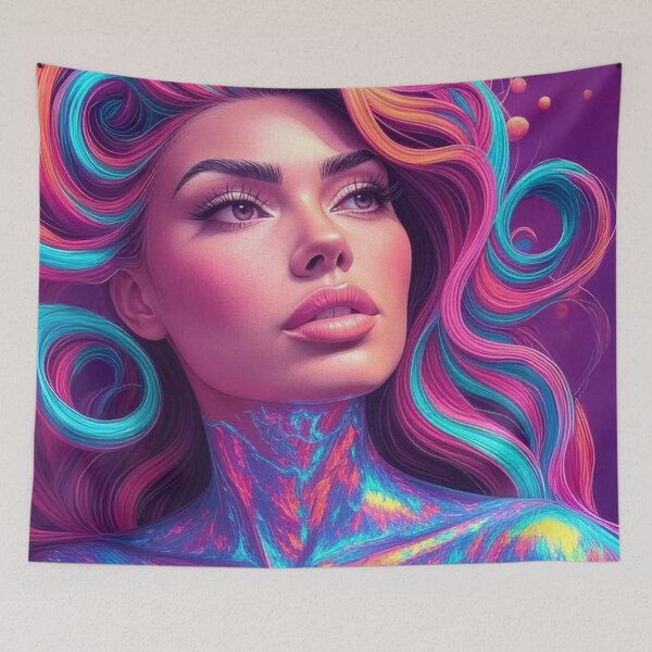 Item preview, Neon Woman Abstract Swirl Portrait in Bold Colors designed and sold by AnTartstudios.