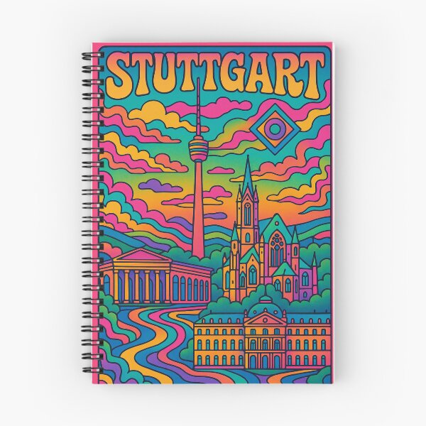 Item preview, Colorful Psychedelic Cityscape | Surreal Stuttgart Art | Trippy Skyline | Vibrant German Architecture | Retro Travel Wall Decor designed and sold by PaintedPixels01.