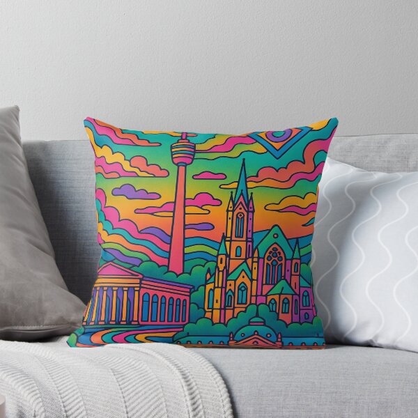 Item preview, Colorful Psychedelic Cityscape | Surreal Stuttgart Art | Trippy Skyline | Vibrant German Architecture | Retro Travel Wall Decor designed and sold by PaintedPixels01.