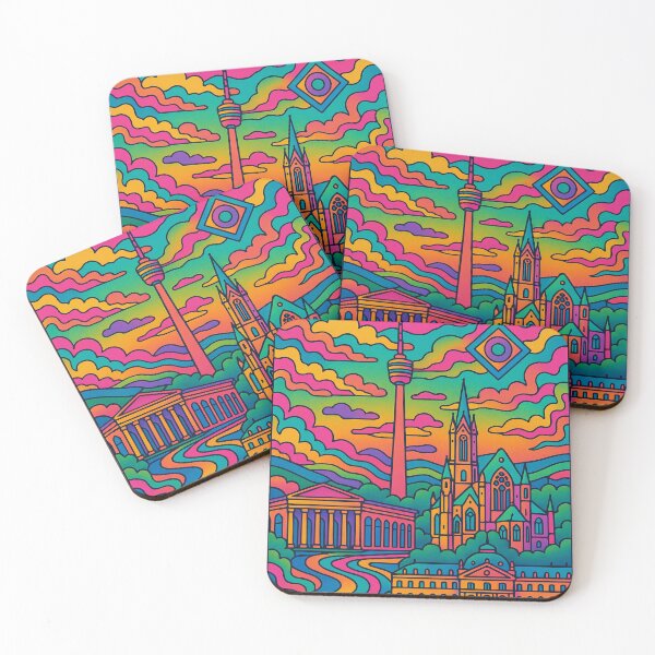 Item preview, Colorful Psychedelic Cityscape | Surreal Stuttgart Art | Trippy Skyline | Vibrant German Architecture | Retro Travel Wall Decor designed and sold by PaintedPixels01.