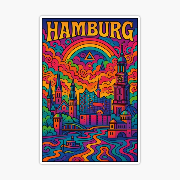 Vibrant Psychedelic Art Poster Inspired by Hamburg | Retro 60s