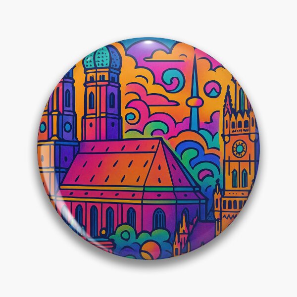Item preview, Vibrant Psychedelic Art Poster of Munich Skyline | Retro Travel Wall Decor | Colorful Vintage Cityscape Illustration designed and sold by PaintedPixels01.
