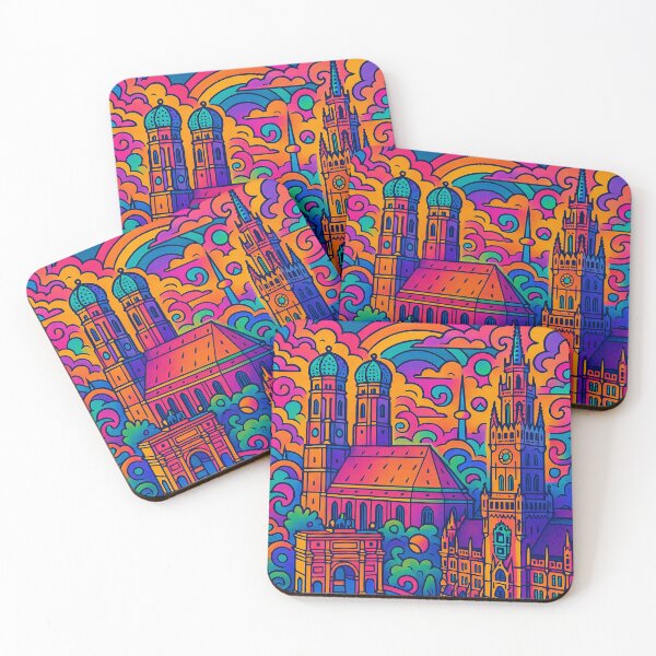 Item preview, Vibrant Psychedelic Art Poster of Munich Skyline | Retro Travel Wall Decor | Colorful Vintage Cityscape Illustration designed and sold by PaintedPixels01.