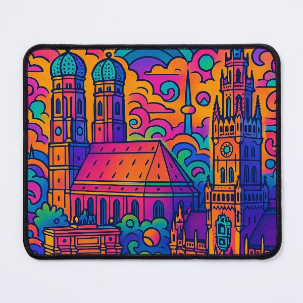 Item preview, Vibrant Psychedelic Art Poster of Munich Skyline | Retro Travel Wall Decor | Colorful Vintage Cityscape Illustration designed and sold by PaintedPixels01.