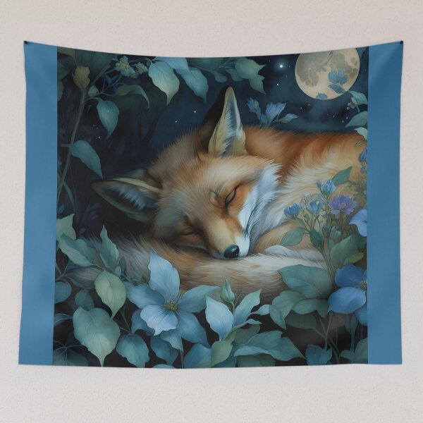 Item preview, Slumbering Fox, Full-Moon and Flowers designed and sold by ACuriousshoppe.