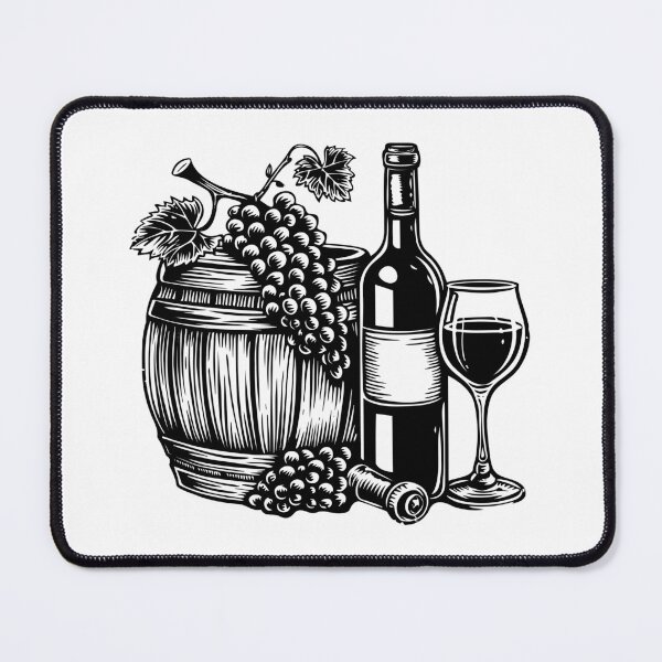 Item preview, Wine Barrel and Grapes Illustration – Black and White Vineyard Art for Wine Lovers designed and sold by inkoutninja.