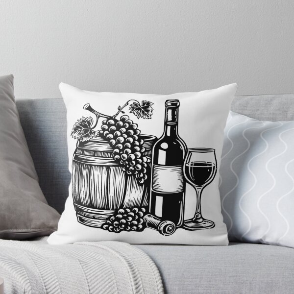 Item preview, Wine Barrel and Grapes Illustration – Black and White Vineyard Art for Wine Lovers designed and sold by inkoutninja.