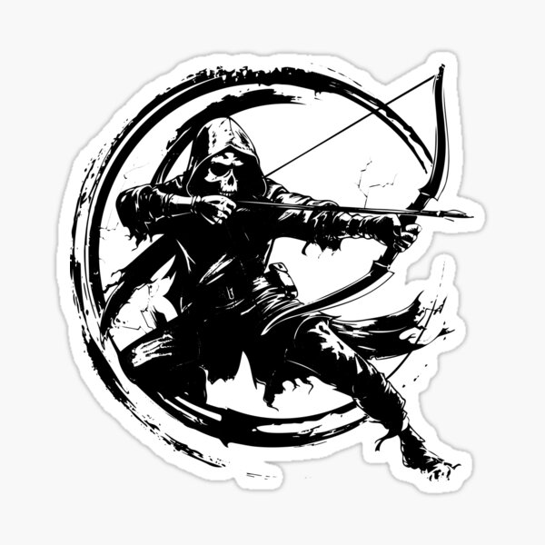 Item preview, Grim Archer Illustration – Black and White Hooded Skeleton Warrior Fantasy Art designed and sold by inkoutninja.