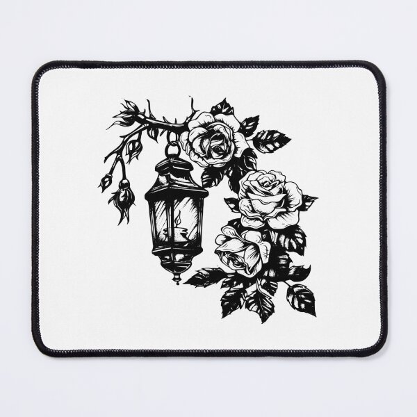 Item preview, Lantern and Roses Illustration – Black and White Vintage Floral Gothic Art designed and sold by inkoutninja.