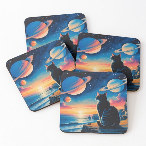 Item preview, Stargazing Cat Sea Cliff Sunrise on Alien World Artscape designed and sold by EschatonGarden.