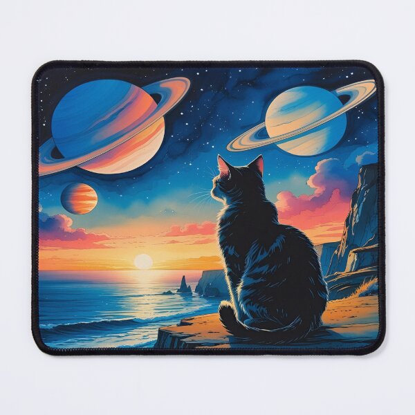 Item preview, Stargazing Cat Sea Cliff Sunrise on Alien World Artscape designed and sold by EschatonGarden.