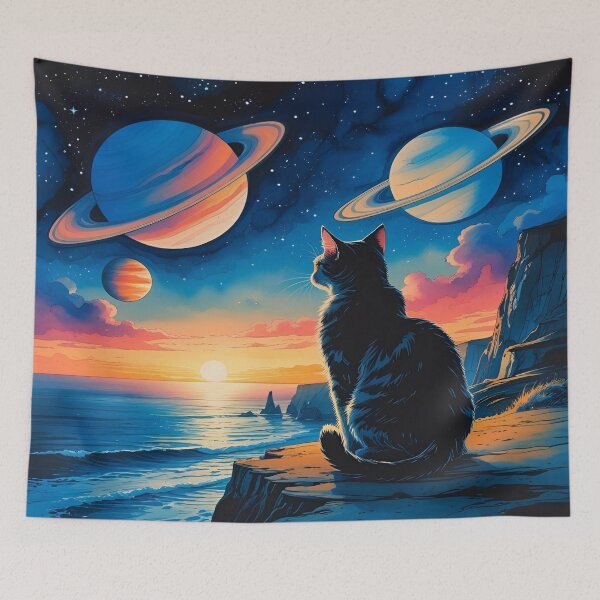 Item preview, Stargazing Cat Sea Cliff Sunrise on Alien World Artscape designed and sold by EschatonGarden.