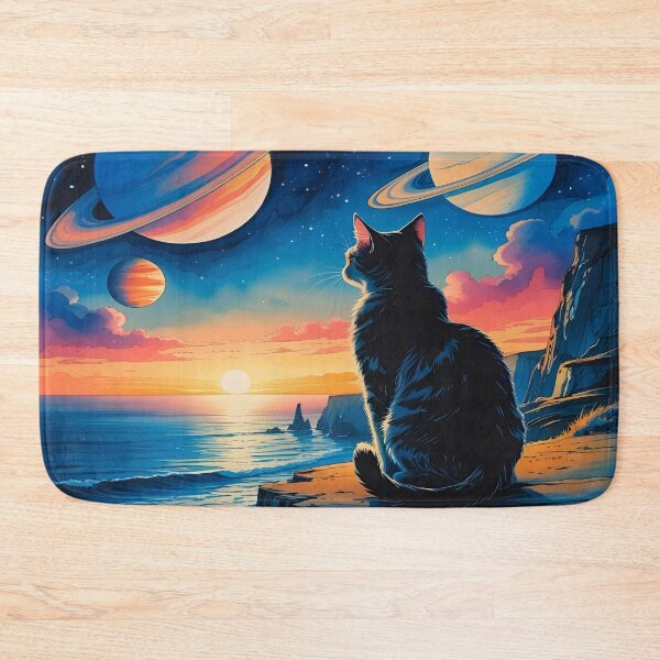Item preview, Stargazing Cat Sea Cliff Sunrise on Alien World Artscape designed and sold by EschatonGarden.