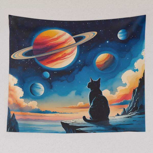 Item preview, Stargazing Cat on Alien World Artscape designed and sold by EschatonGarden.