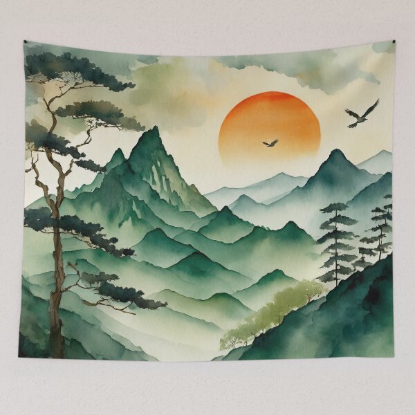 Item preview, Zen Watercolor Asian Mountain Forest Landscape designed and sold by OneWorldLove.