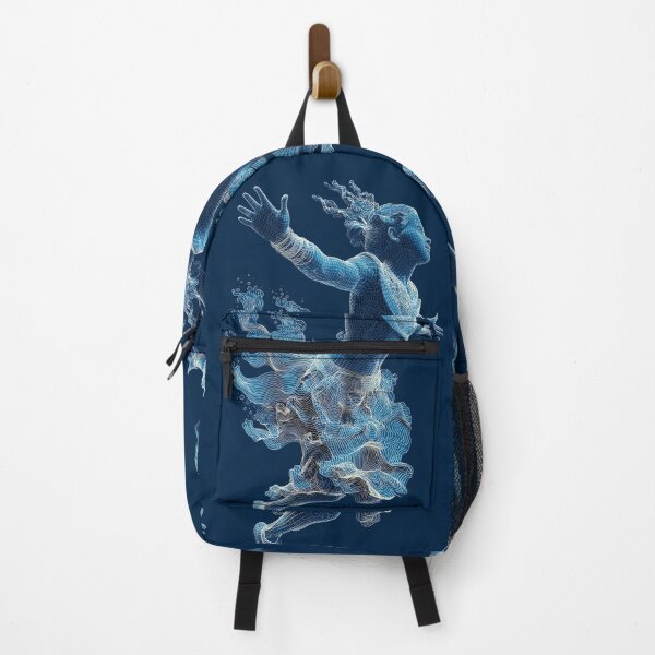 Item preview, Blue Wireframe Freedom – Futuristic Flowing Human Digital Art designed and sold by Art of Ngu.
