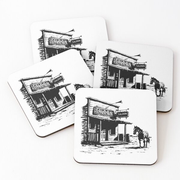Item preview, Old Western Saloon Illustration – Black and White Wild West Vintage Art designed and sold by inkoutninja.